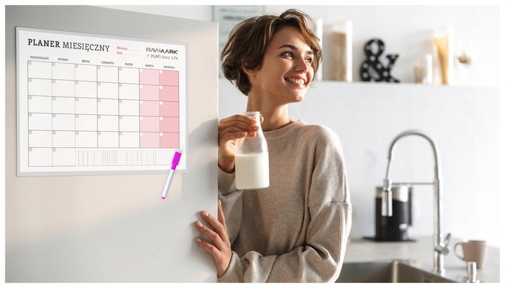 PLANER NA LODÓWKĘ MIESIĘCZNY kalendarz magnetyczny + marker GRATIS