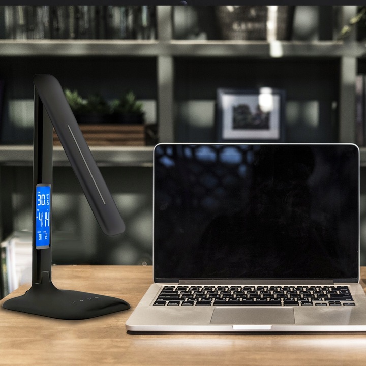 LAMPKA LED BIURKOWA SZKOLNA BIURKO WYŚWIETLACZ LCD ZEGAR DATA TEMPERATURA