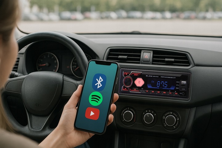 RADIO SAMOCHODOWE BLUETOOTH 1-DIN RDS USB-C AUX RCA SD MP3 LCD