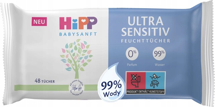 HiPP NOWE LEPSZE Chusteczki Sensitive Hipoalergiczne Mokre/Nawilżane 240szt