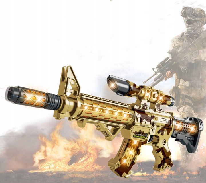 KARABIN MASZYNOWY ZABAWKA BROŃ DŹWIĘK ŚWIATŁA LED