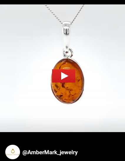 Wisiorek srebrny z bursztynem ZAWIESZKA ze srebra DELIKATNA OWAL FILM