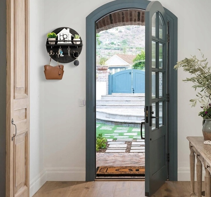 DREWNIANY WIESZAK ŚCIENNY NA KLUCZE KURTKI DO PRZEDPOKOJU PÓŁKA CZARNY