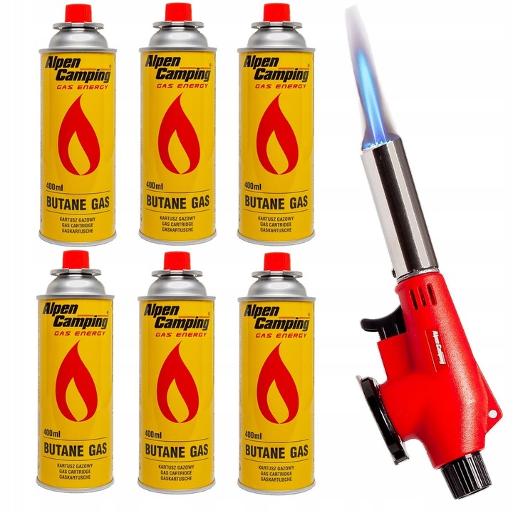PALNIK na kartusze + 6x gaz kartusz gazowy Alpen camping 400ml