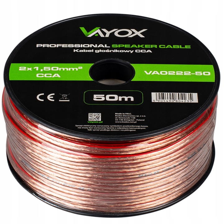 KABEL PRZEWÓD GŁOŚNIKOWY DWUŻYŁOWY PROFESJONALNY AUDIO HQ 2x1,5mm 50m