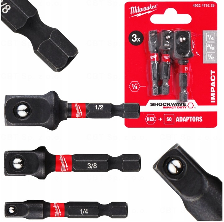 Milwaukee Zestaw 3szt Adapter Uchwyt 1/4, 1/2, 3/8 4932479228