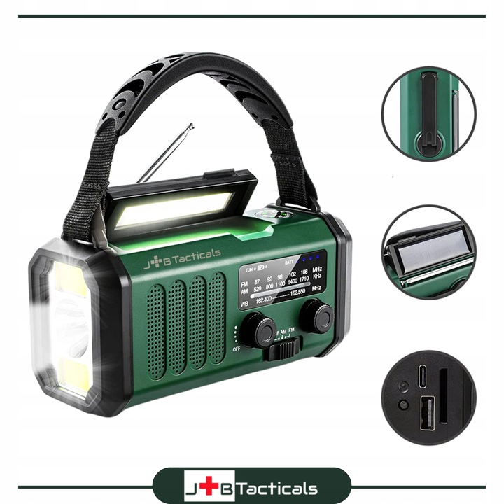 RADIO PRZENOŚNE awaryjne FM/AM SOLARNE z korbką POWERBANK LATARKA