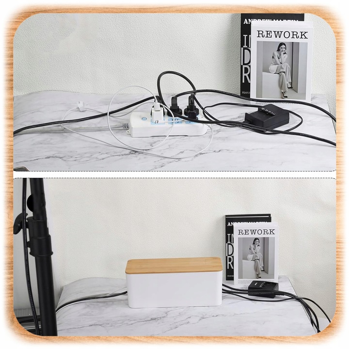 ORGANIZER NA KABLE POJEMNIK PUDEŁKO LISTWE KABLI PRZEWODY DREWNIANA