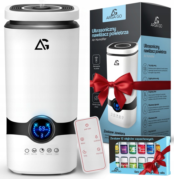 NAWILŻACZ POWIETRZA JONIZATOR AROMATERAPIA DYFUZOR TIMER PILOT + 12x
