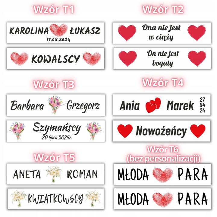 TABLICE ŚLUBNE do AUTA na WESELE OZDOBNE TABLICE do RAMEK