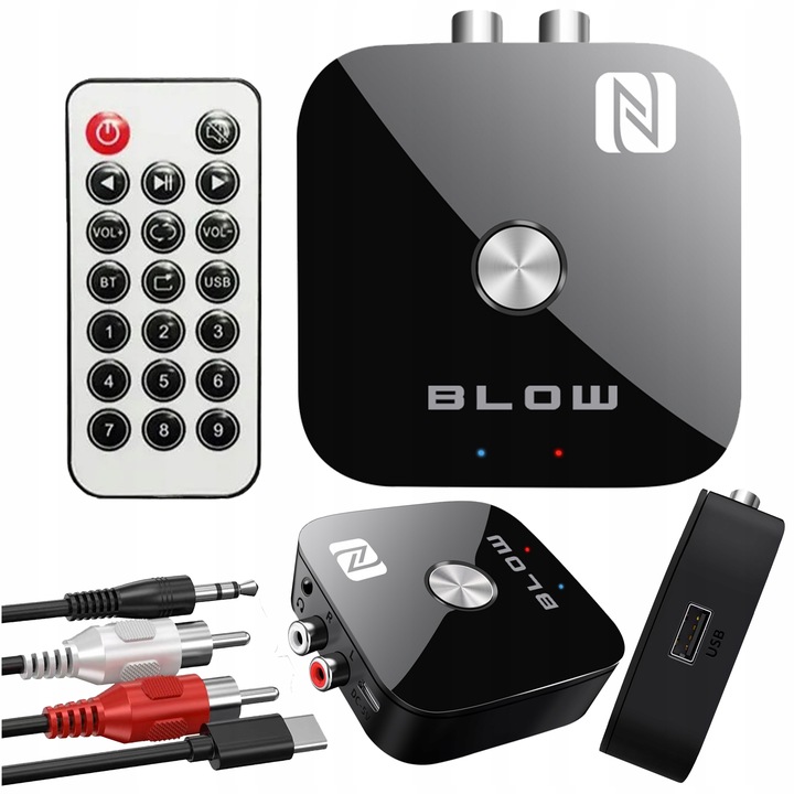 ADAPTER ODBIORNIK DO WIEŻY BLUETOOTH 5.3 NFC AUX RCA USB PILOT ZESTAW