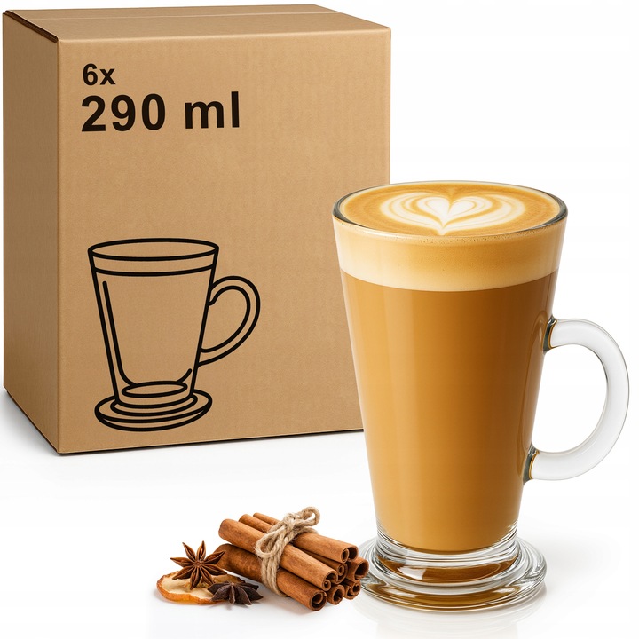 6x Szklanki do Kawy Latte Macchiato 290ml Herbaty Napojów Zestaw