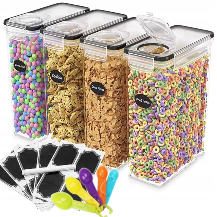 POJEMNIKI 4szt x 4L NA ŻYWNOŚĆ ZAMYKANE PLASTIKOWY NA PŁATKI MAKARON