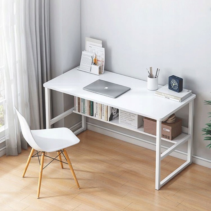 BIURKO KOMPUTEROWE STOLIK LOFT BIAŁE MŁODZIEŻOWE Z PÓŁKĄ NOWOCZESNE