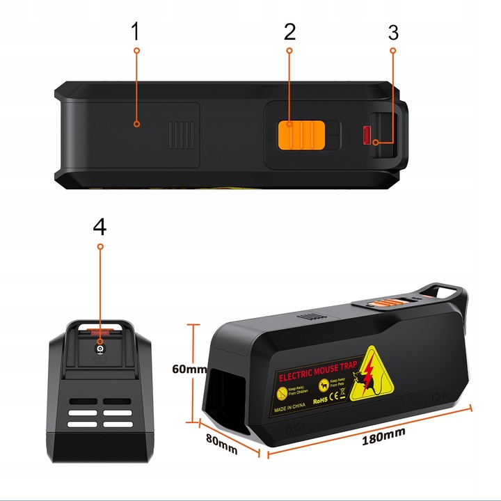 ELEKTRYCZNA PUŁAPKA ŁAPKA NA MYSZY PRĄDEM GRYZONIE Z ALARMEM DUŻA