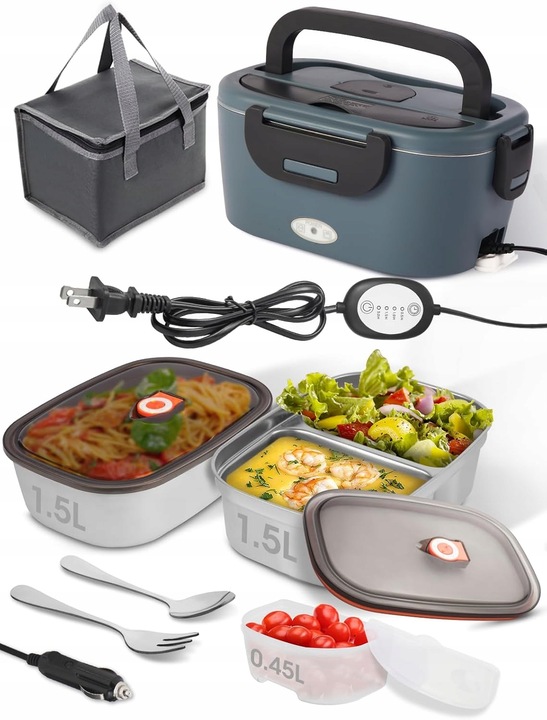 Podgrzewane pudełko na lunch do samochodu i domu 80W 1.5L + torba