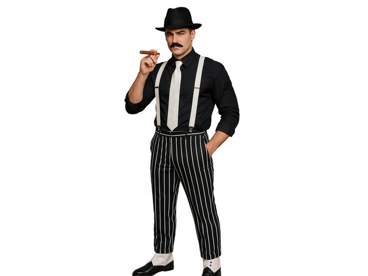 Zestaw gangstera retro lata 20 krawat szelki cygaro nakładki na buty