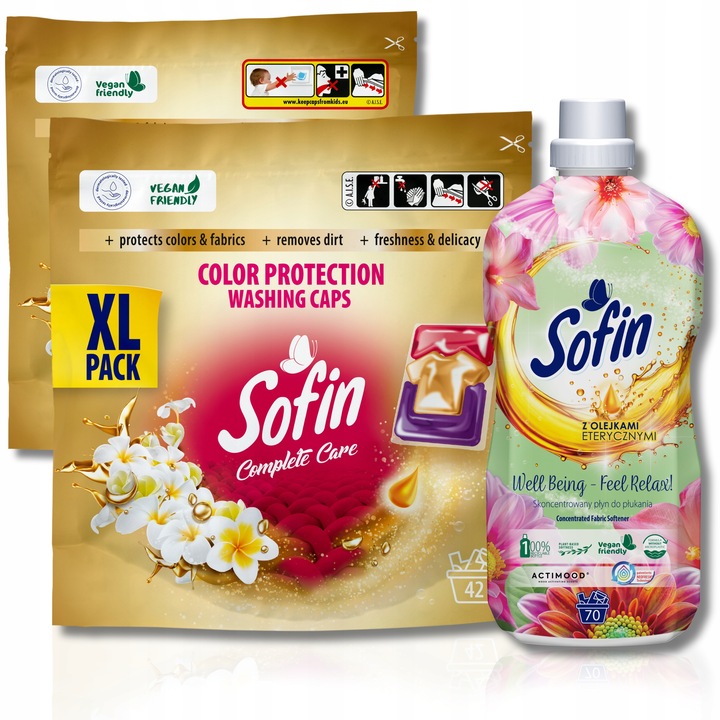 Sofin Kapsułki do Prania Kolorowych Tkanin 66 prań + Płyn do płukania 1,4l