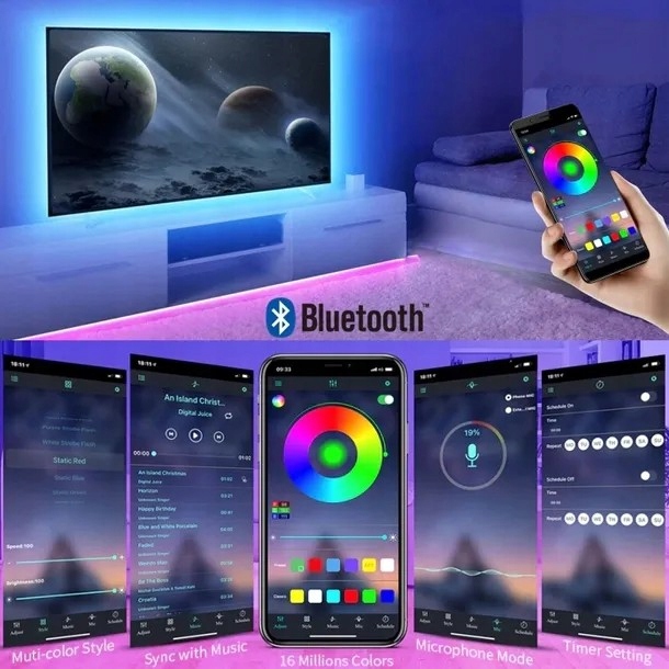 TAŚMA LED RGB KOLOROWA 20M BLUETOOTH STEROWANIE MUZYKĄ APLIKACJA PILOT