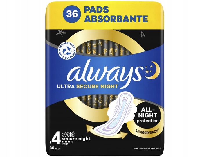 Podpaski ALWAYS Ultra Secure Night Rozmiar 4 (36 sztuk)