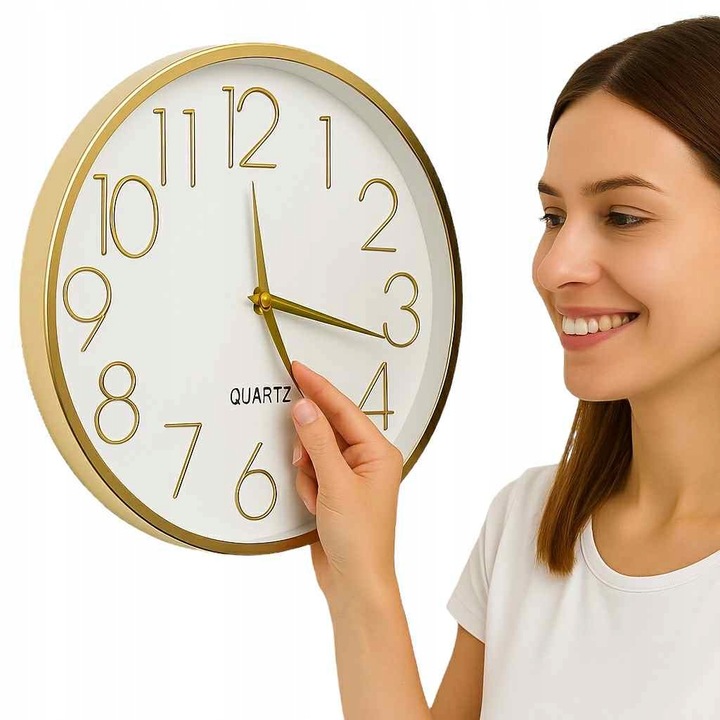 ZEGAR ŚCIENNY OKRĄGŁY ZŁOTY DO POKOJU SALONU
