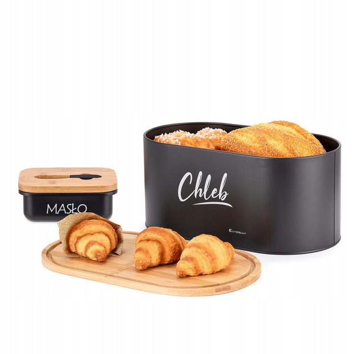 CHLEBAK POJEMNIKI MASELNICZKA DESKA BAMBUSOWY NA PRZYPRAWY CHLEB NOŻYK