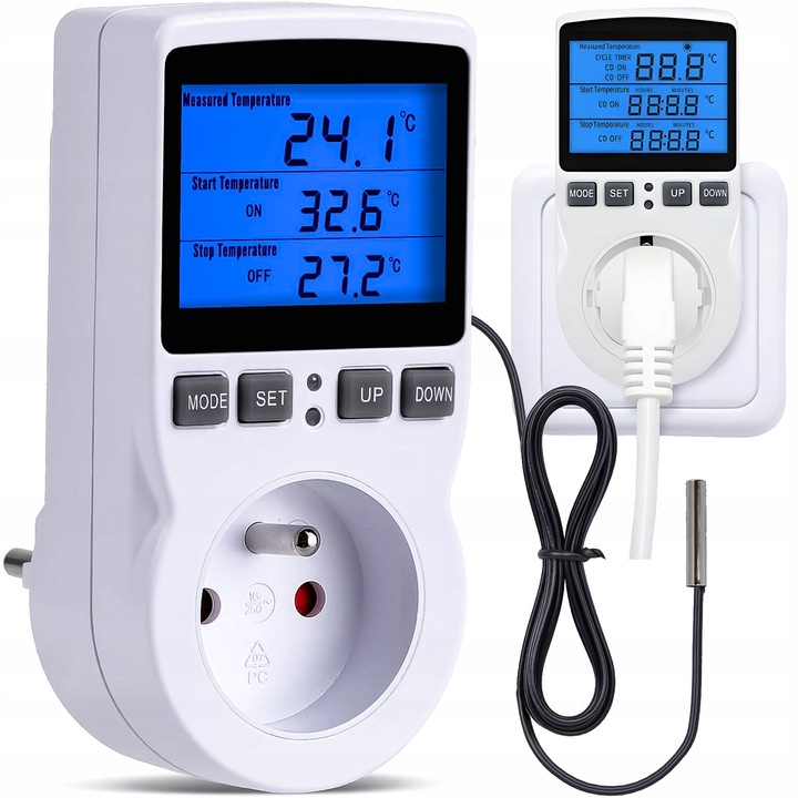 TERMOSTAT ELEKTRONICZNY REGULATOR TEMPERATURY GNIAZDO SIECI 230V max.