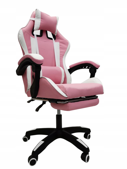 FOTEL GAMINGOWY GRACZA BIUROWY KOMPUTEROWY MASAŻ PODNÓŻEK KG104 RÓŻOWY