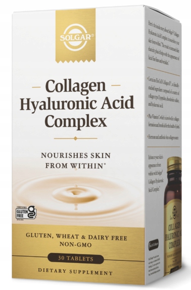 SOLGAR KWAS HIALURONOWY KOLAGEN KOMPLEKS 30 tabletek WITAMINA C SKÓRA