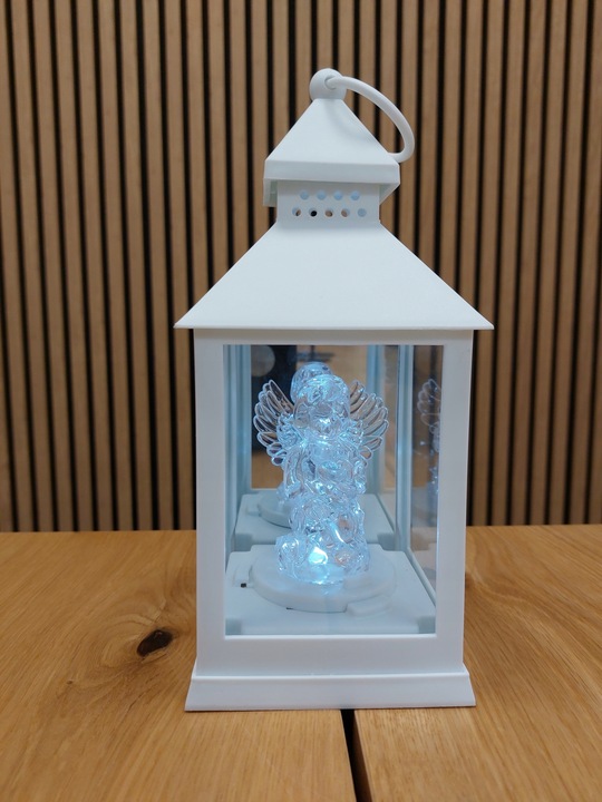 LAMPION Z ANIOŁKIEM ŚWIECĄCY NA BATERIE R6 LATARENKA BIAŁY ANIOŁ ZNICZ