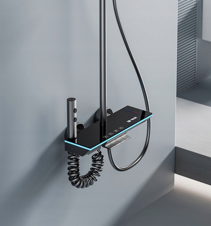 PRYSZNIC KOLUMNOWY Z WYŚWIETLACZEM LCD BATERIĄ TERMOSTATEM DESZCZOWNICA 4w1