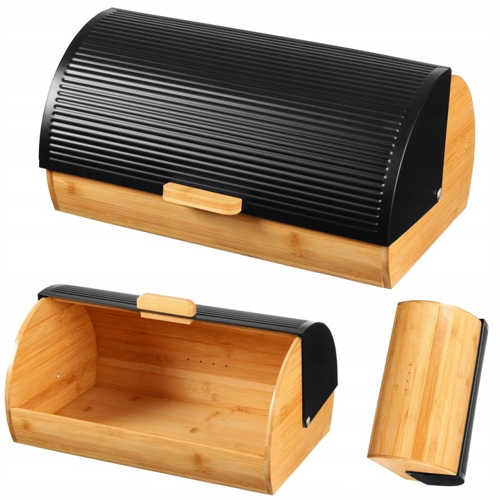 CHLEBAK POJEMNIK NA CHLEB PIECZYWO CZARNY DUŻY BAMBUSOWY