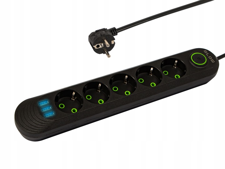 PRZEDŁUŻACZ LISTWA ZASILAJĄCA WŁĄCZNIK 3m 3x USB 5 GNIAZD