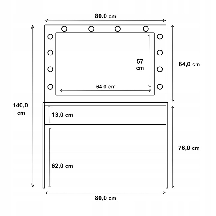 TOALETKA KOSMETYCZNA LED Z LUSTREM BIAŁA PODŚWIETLENIE SNOWY BIAŁA