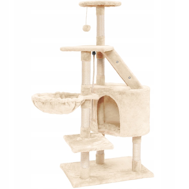 DRAPAK DLA KOTA WIEŻA LEGOWISKO DOMEK Z ZABAWKAMI BEŻOWY DUŻY XXL 120 cm