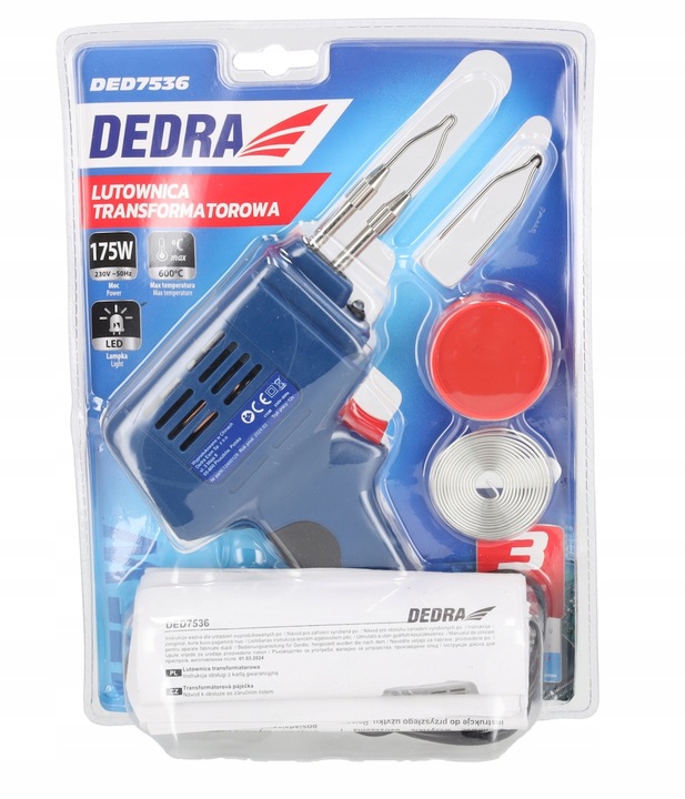 LUTOWNICA TRANSFORMATOROWA DEDRA 600°C Zestaw Cyna Pasta lutownicza