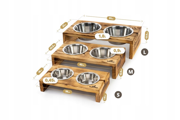 MISKI NA STOJAKU dla psa MAŁEGO STOJAK DREWNIANY bufet 2x0,45 L + treserki