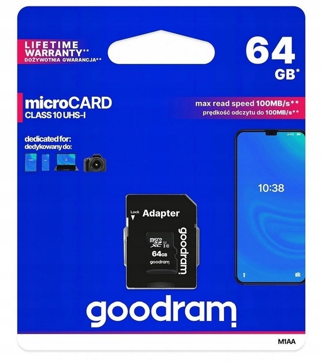 PS KARTA GOODRAM Micro SD 64GB, Class10 UHS + adapter. #LXND64GB