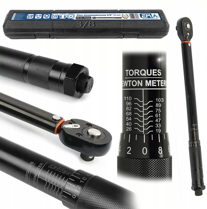 KLUCZ DYNAMOMETRYCZNY Z BLOKADĄ BLOKADA 3/8 " 19-110nm DWUKIERUNKOWY Z