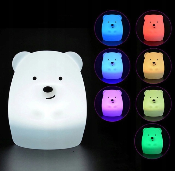 LAMPKA NOCNA MIŚ DLA DZIECI KOLOROWA SILIKON RGB M