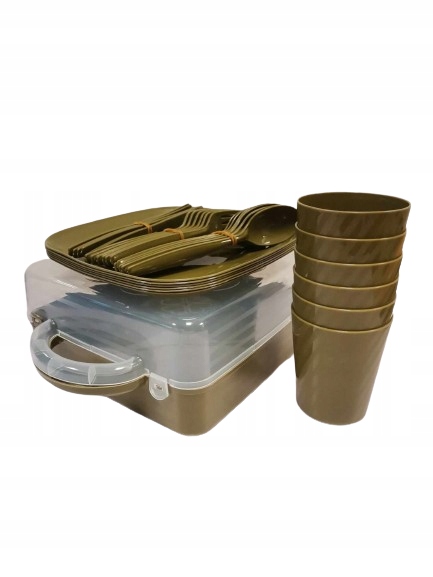 ZESTAW PIKNIKOWY 32 ELEMENTY KUBKI SZTUĆCE POJEMNIK PRZENOŚNY