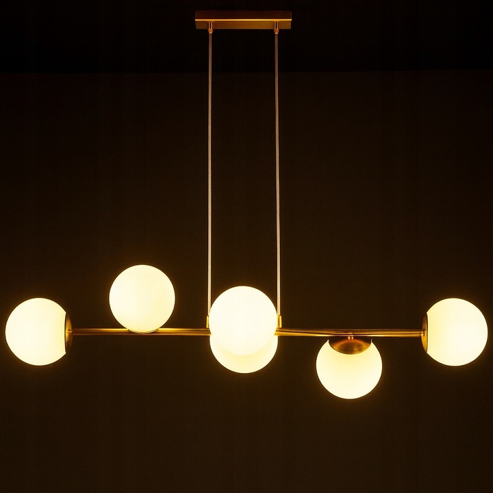 Lampa Wisząca Sufitowa Złota Żyrandol Białe Kule 6x LED E27