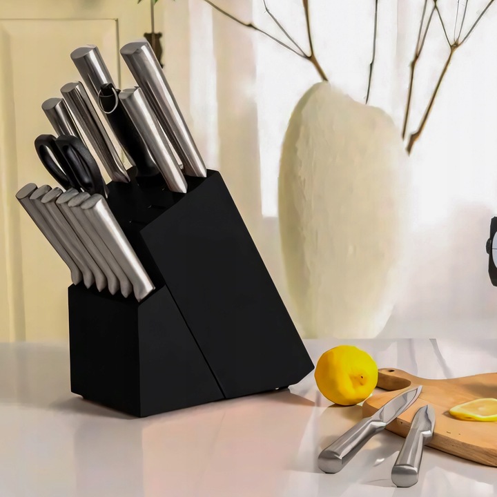ZESTAW KOMPLET 16 NOŻY KUCHENNYCH STALOWYCH OSTRE W BLOKU STOJAK +