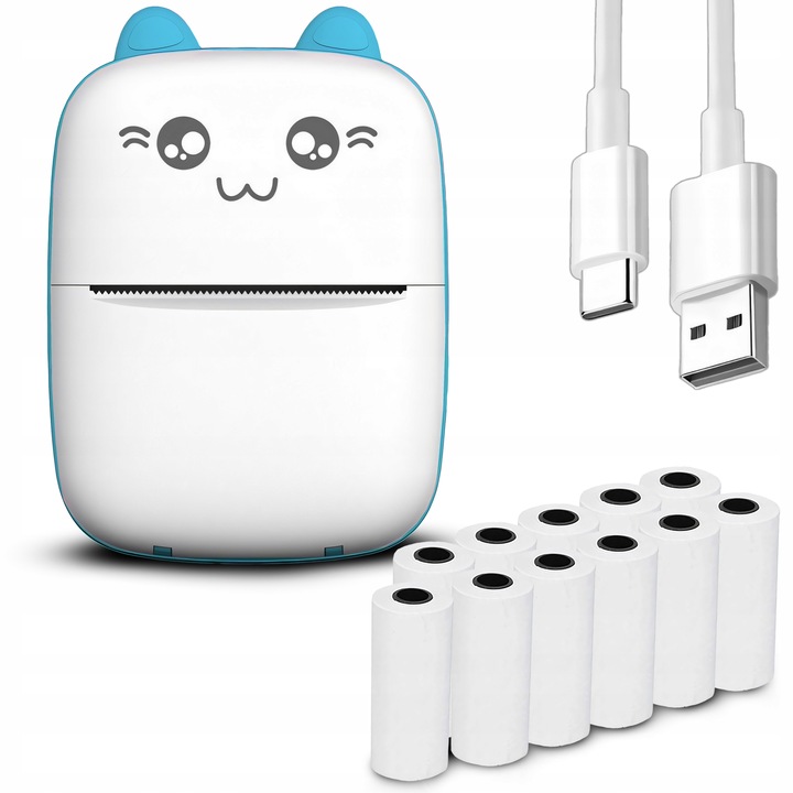 MINI DRUKARKA TERMICZNA DRUKUŚ ORYGINALNY DO ZDJĘĆ PRZENOŚNA KOTEK 11 ROLEK