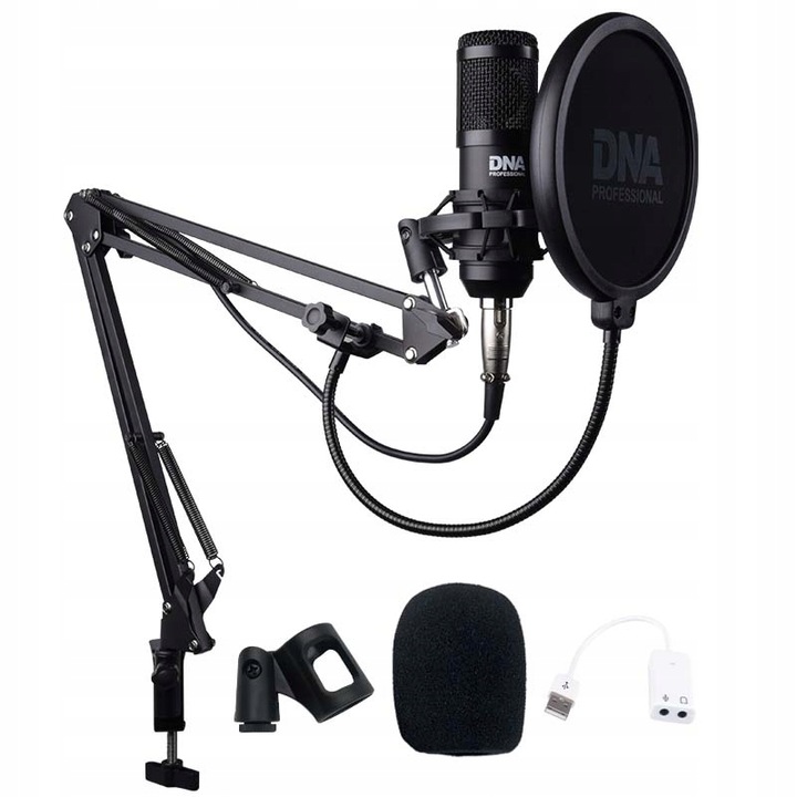 MIKROFON POJEMNOŚCIOWY USB STUDYJNY FILTR + UCHWYT DO KOMPUTERA ZESTAW DNA