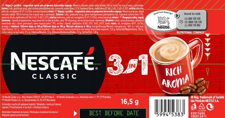 Nescafé 3in1 Classic Rozpuszczalny napój kawowy 330 g (20 x 16,5 g)