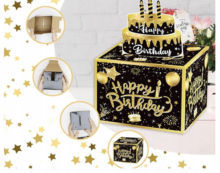 PUDEŁKO URODZINOWE DO WYCIĄGANIA PIENIĘDZY URODZINY PREZENT NIESPODZIANKA