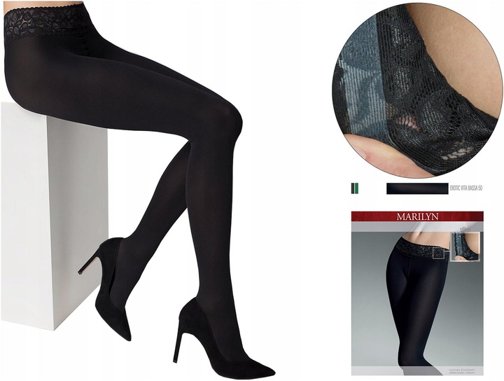 Rajstopy Biodrówki Z KORONKĄ Erotic Vita Bassa 50 DEN Marilyn 4-L
