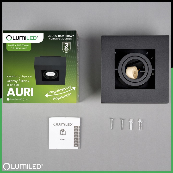 Oprawa Halogenowa Natynkowa Lampa Sufitowa Kwadratowa Ruchoma Czarna