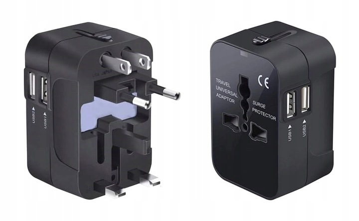 Uniwersalny Adapter Zasilania Przejściówka PL Na Cały Świat z 2x USB
